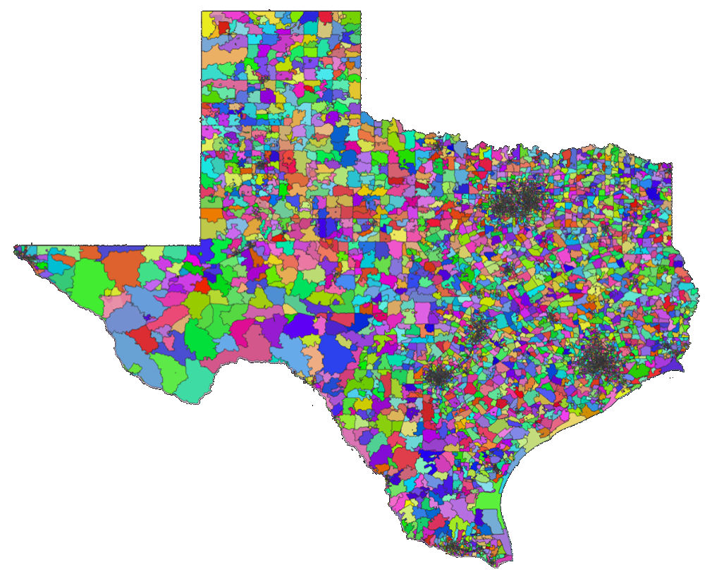 Texas voters coloured by precinct